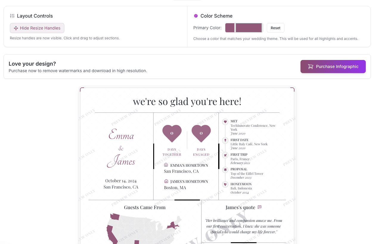 A sample of what your finished wedding infographic could look like